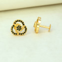 Gold Plated Black CZ Floral Swirl Stud Earrings 