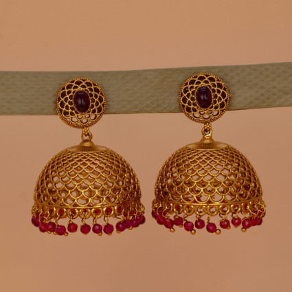 Premium Matte Dome Jhumka Crystal Drop Earrings