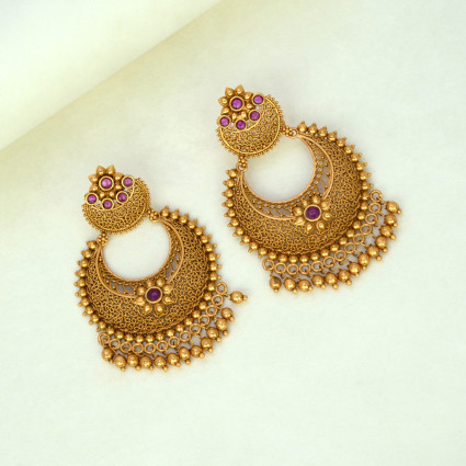 Trendy Antique Gold Plated Filigree Chandbali Earrings
