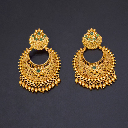 Trendy Antique Gold Plated Filigree Chandbali Earrings