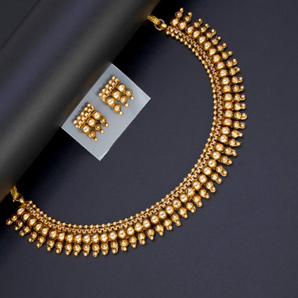 Antique Matte Gold Multilayer Beaded Choker Set
