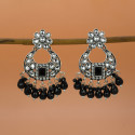Oxidized Silver Floral Chandbali Crystal Earrings