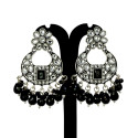 Oxidized Silver Floral Chandbali Crystal Earrings