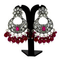 Oxidized Silver Floral Chandbali Crystal Earrings