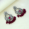 Oxidized Silver Floral Chandbali Crystal Earrings