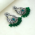 Oxidized Silver Floral Chandbali Crystal Earrings