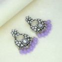 Oxidized Silver Floral Chandbali Crystal Earrings