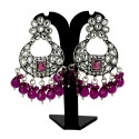 Oxidized Silver Floral Chandbali Crystal Earrings