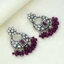 Oxidized Silver Floral Chandbali Crystal Earrings