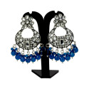 Oxidized Silver Floral Chandbali Crystal Earrings