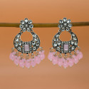 Oxidized Silver Floral Chandbali Crystal Earrings