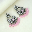 Oxidized Silver Floral Chandbali Crystal Earrings