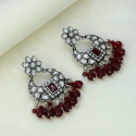 Oxidized Silver Floral Chandbali Crystal Earrings