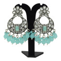 Oxidized Silver Floral Chandbali Crystal Earrings