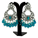 Oxidized Silver Floral Chandbali Crystal Earrings