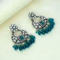Oxidized Silver Floral Chandbali Crystal Earrings