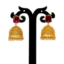 Traditional Matte Gold Ruby Jhumka Earrings