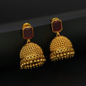 Traditional Matte Gold Ruby Jhumka Earrings