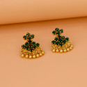 Classic Gold Plated Green Stone Adial Ear Studs