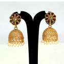 Antique Matte Floral Stone Jhumka with Pearl Danglers