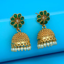 Antique Matte Floral Stone Jhumka with Pearl Danglers