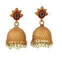Antique Gold Plated Matte Jhumka Jimikki with Pearls
