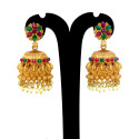 Stylish Antique Matte Floral Studs Ruby Emerald Jhumka