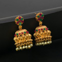 Stylish Antique Matte Floral Studs Ruby Emerald Jhumka