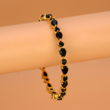 Sparkling Gold Plated Oval and Round Stone Bangle