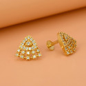 Stylish Gold-Plated Triangle Fan Stone Stud Earrings