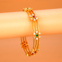Trendy Gold Plated Floral Stones Thin Layer Bangle
