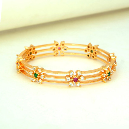 Trendy Gold Plated Floral Stones Thin Layer Bangle
