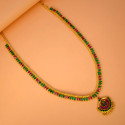 Designer Gold Plated Ruby Emerald Long Chain With Pendant