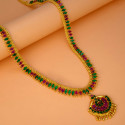 Designer Gold Plated Ruby Emerald Long Chain With Pendant