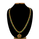 Designer Gold Plated Ruby Emerald Long Chain With Pendant