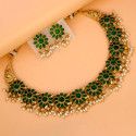 Antique Big Floral Green Kemp and Pearls Necklace Set