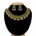 Antique Big Floral Green Kemp and Pearls Necklace Set