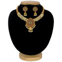 Antique Gold Plated Kemp Stone Beaded Necklace Set