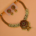 Antique Gold Plated Kemp Stone Beaded Necklace Set
