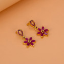 Charming Gold-Plated Ruby Floral Drop Earrings