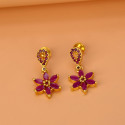 Charming Gold-Plated Ruby Floral Drop Earrings