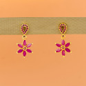 Charming Gold-Plated Ruby Floral Drop Earrings