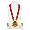 Antique Gold Lakshmi Pendant Beaded Long Necklace Set