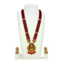 Antique Gold Lakshmi Pendant Beaded Long Necklace Set