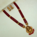 Antique Gold Lakshmi Pendant Beaded Long Necklace Set