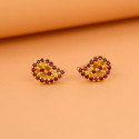 Stunning Gold Plated Ruby Stone Mango Paisley Ear Studs