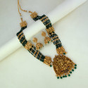 Antique Lakshmi Dark Green Beaded Long Haram Set
