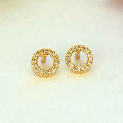 Trendy Gold Plated Circular Cubic Zirconia Ear Studs