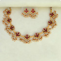Antique Gold Kemp Stone CZ Pearl Lotus Necklace Set