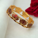 Matte Gold Plated Lotus Enamel Bangle